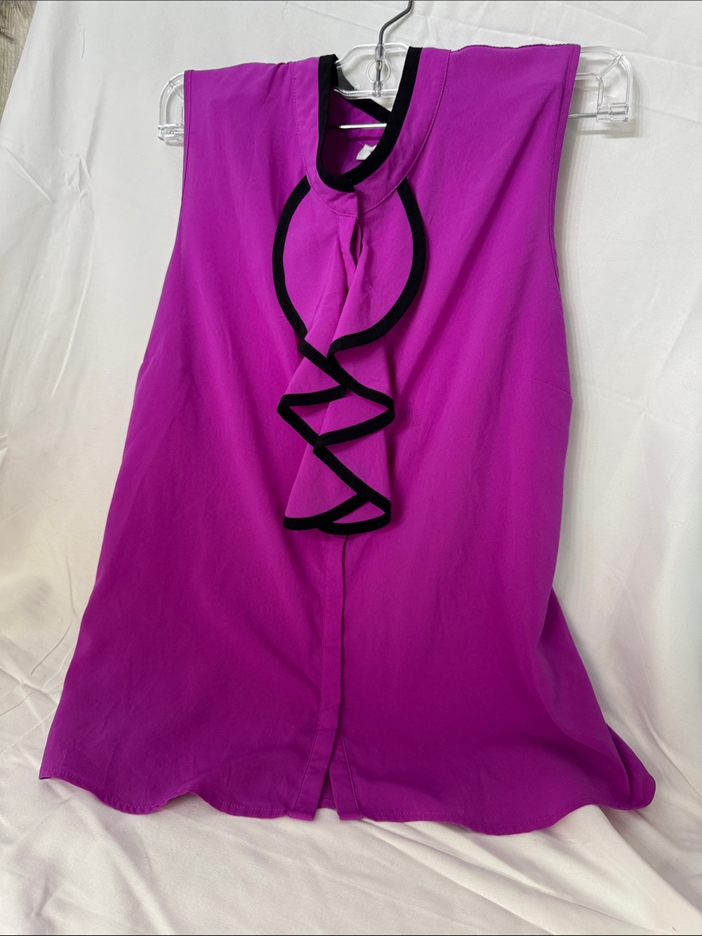 Calvin Klein Magenta Sleeveless Ruffle Front Top with Black Trim